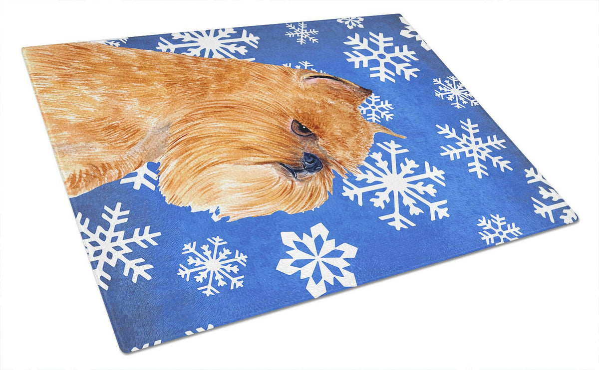 Brussels Griffon Winter Snowflakes Holiday Glass Cutting Board Large by Caroline&#39;s Treasures