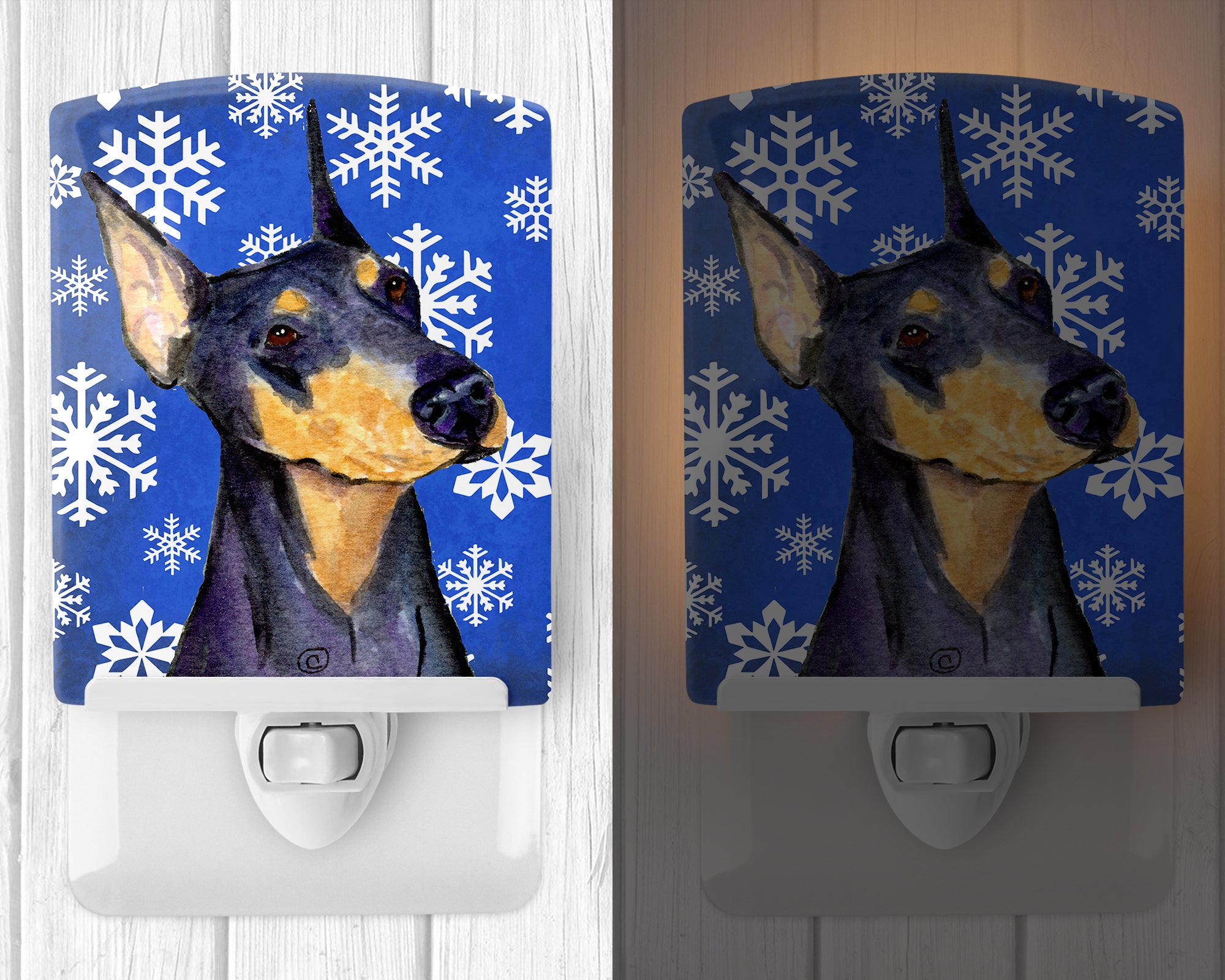 Doberman Winter Snowflakes Holiday Ceramic Night Light SS4633CNL - the-store.com