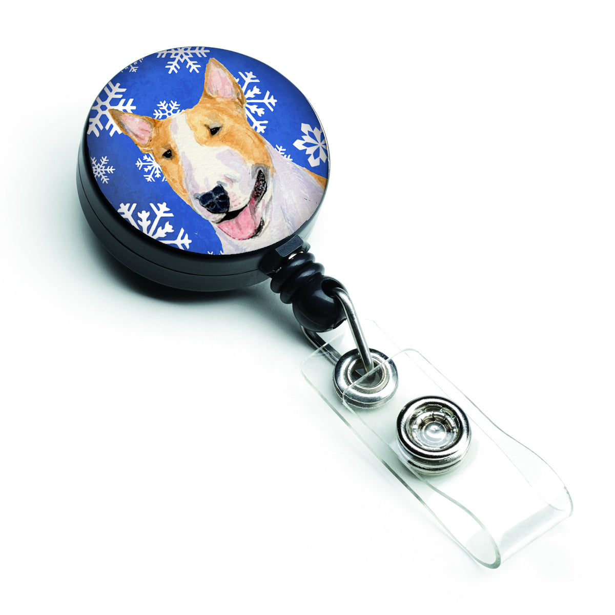 Bull Terrier Winter Snowflakes Holiday Retractable Badge Reel SS4634BR  the-store.com.