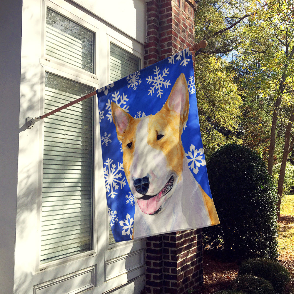 Bull Terrier Winter Snowflakes Holiday Flag Canvas House Size  the-store.com.