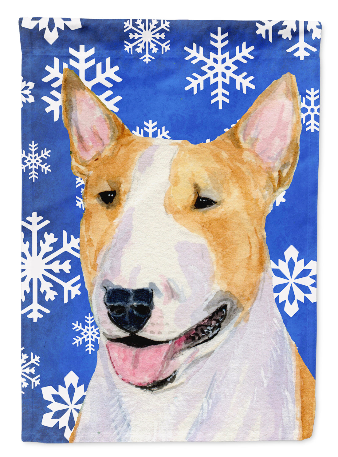 Bull Terrier Winter Snowflakes Holiday Flag Garden Size.