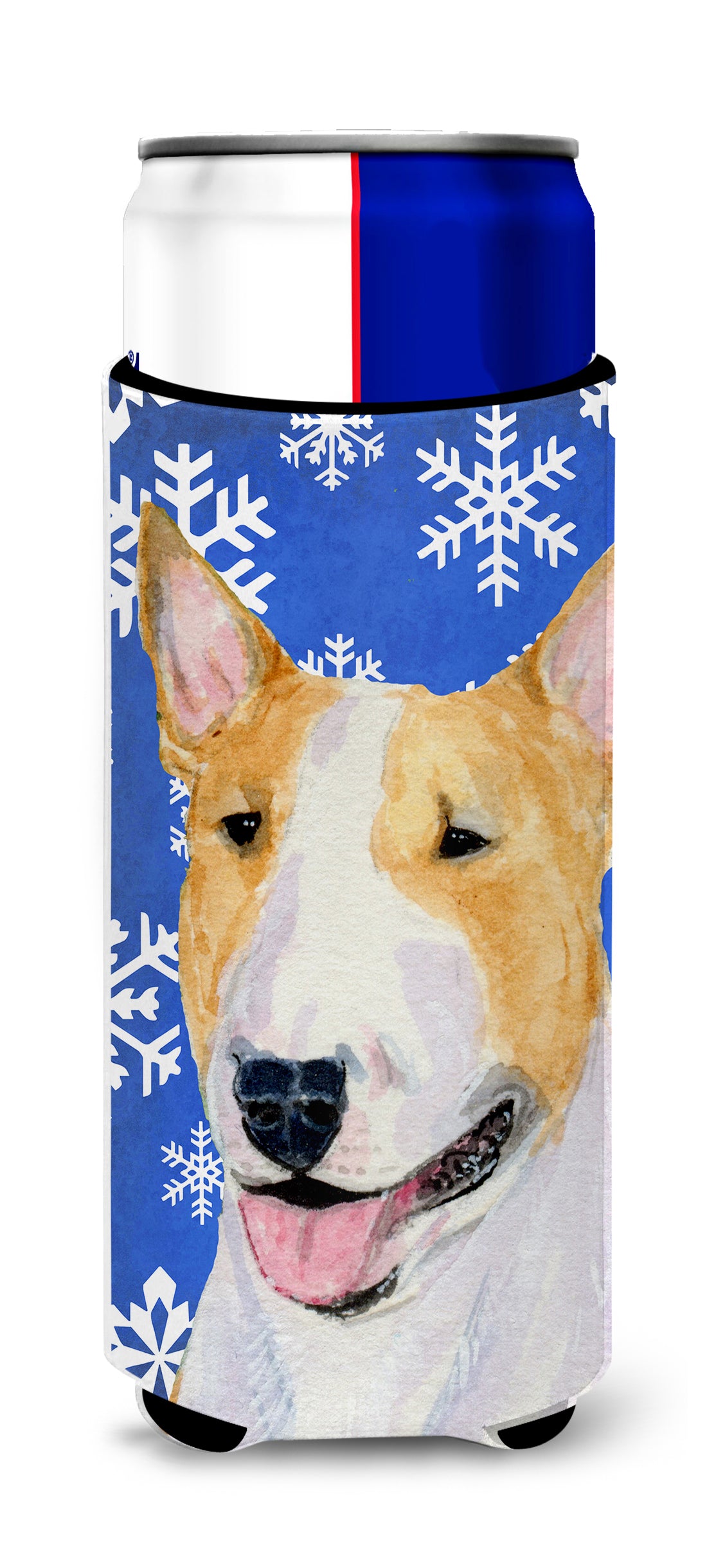 Bull Terrier Winter Snowflakes Holiday Ultra Beverage Insulators for slim cans SS4634MUK.