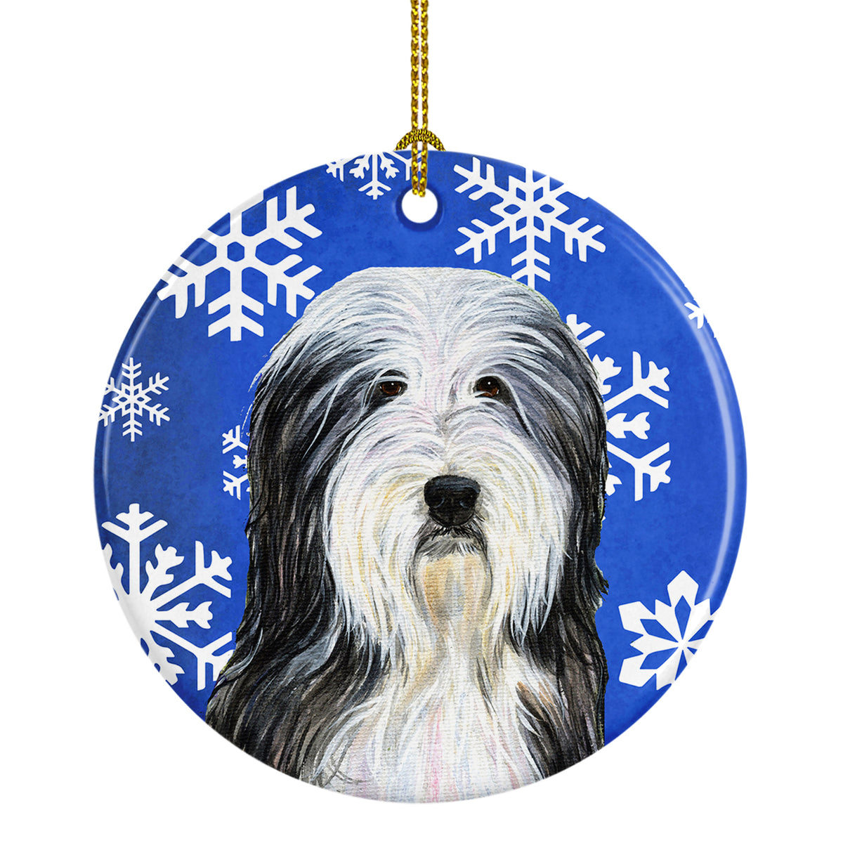 Bearded Collie Winter Snowflakes Holiday Christmas Ceramic Ornament SS4635 - the-store.com