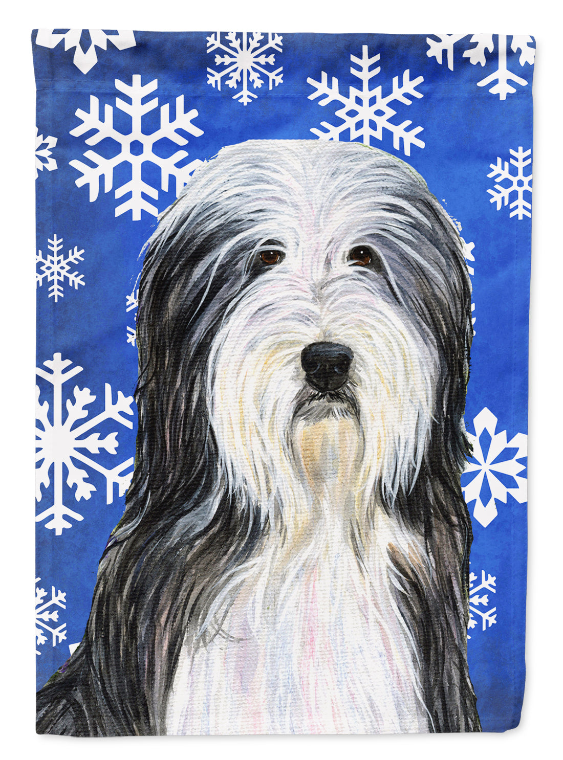 Bearded Collie Winter Snowflakes Holiday Flag Canvas House Size  the-store.com.