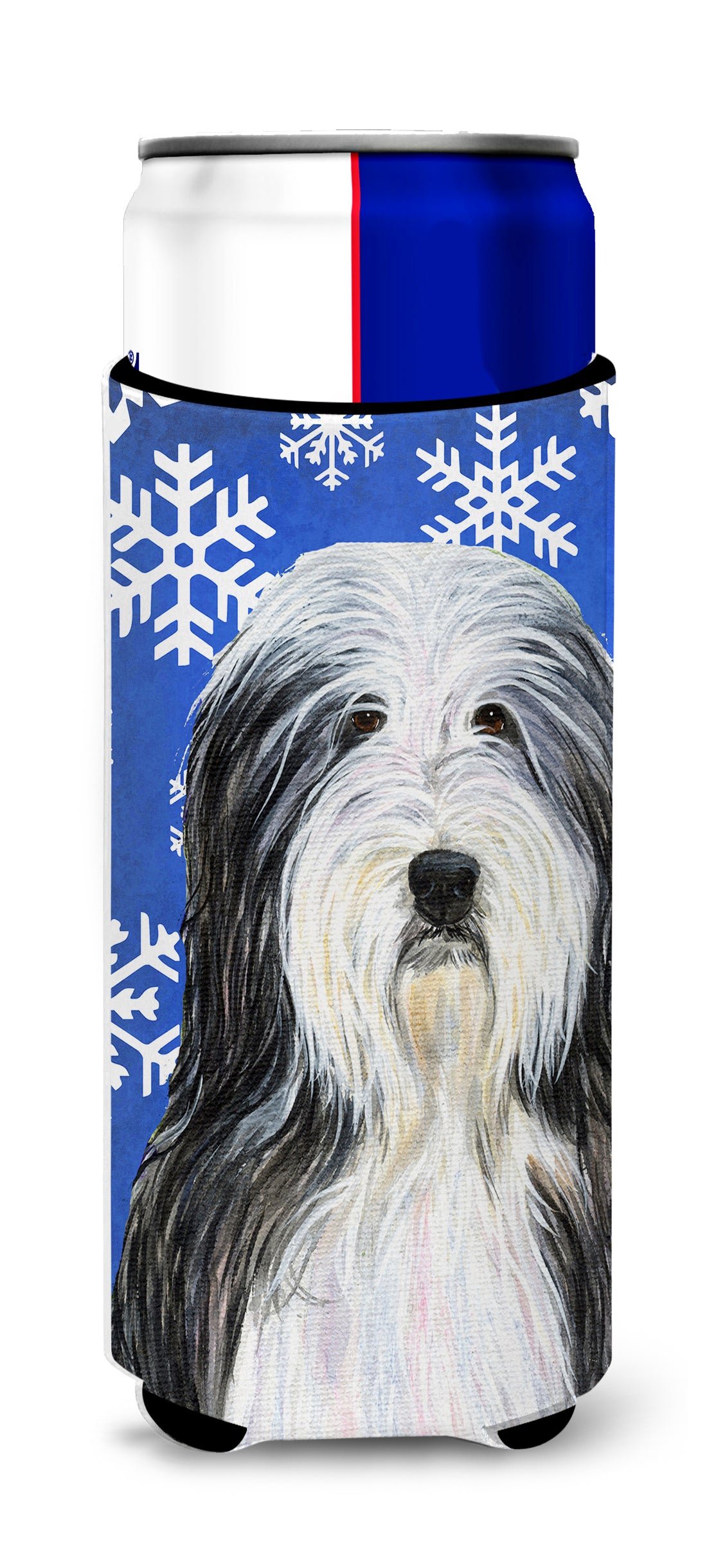 Bearded Collie Winter Snowflakes Holiday Ultra Beverage Insulators for slim cans SS4635MUK.