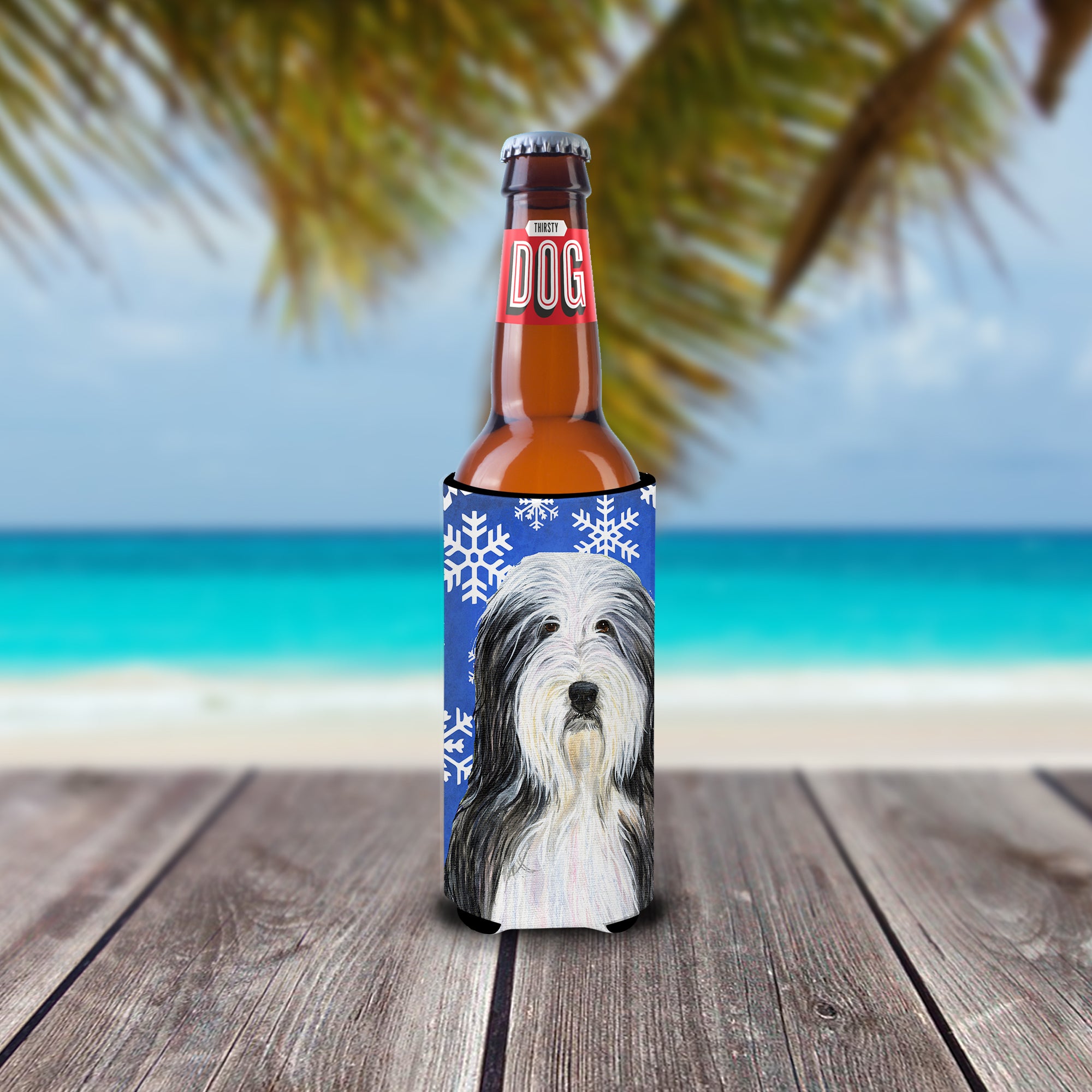 Bearded Collie Winter Snowflakes Holiday Ultra Beverage Insulators for slim cans SS4635MUK.