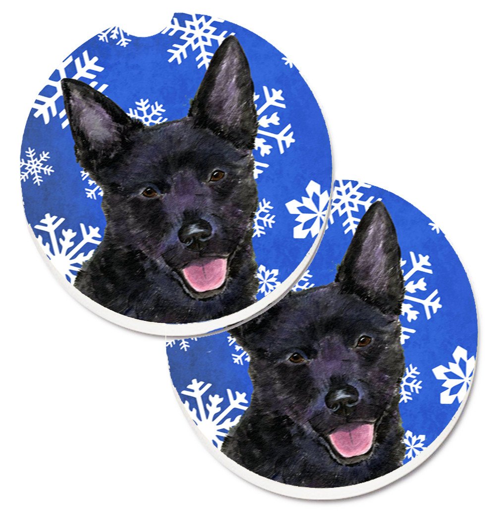 Australian Kelpie Winter Snowflakes Holiday Set of 2 Cup Holder Car Coasters SS4636CARC by Caroline's Treasures