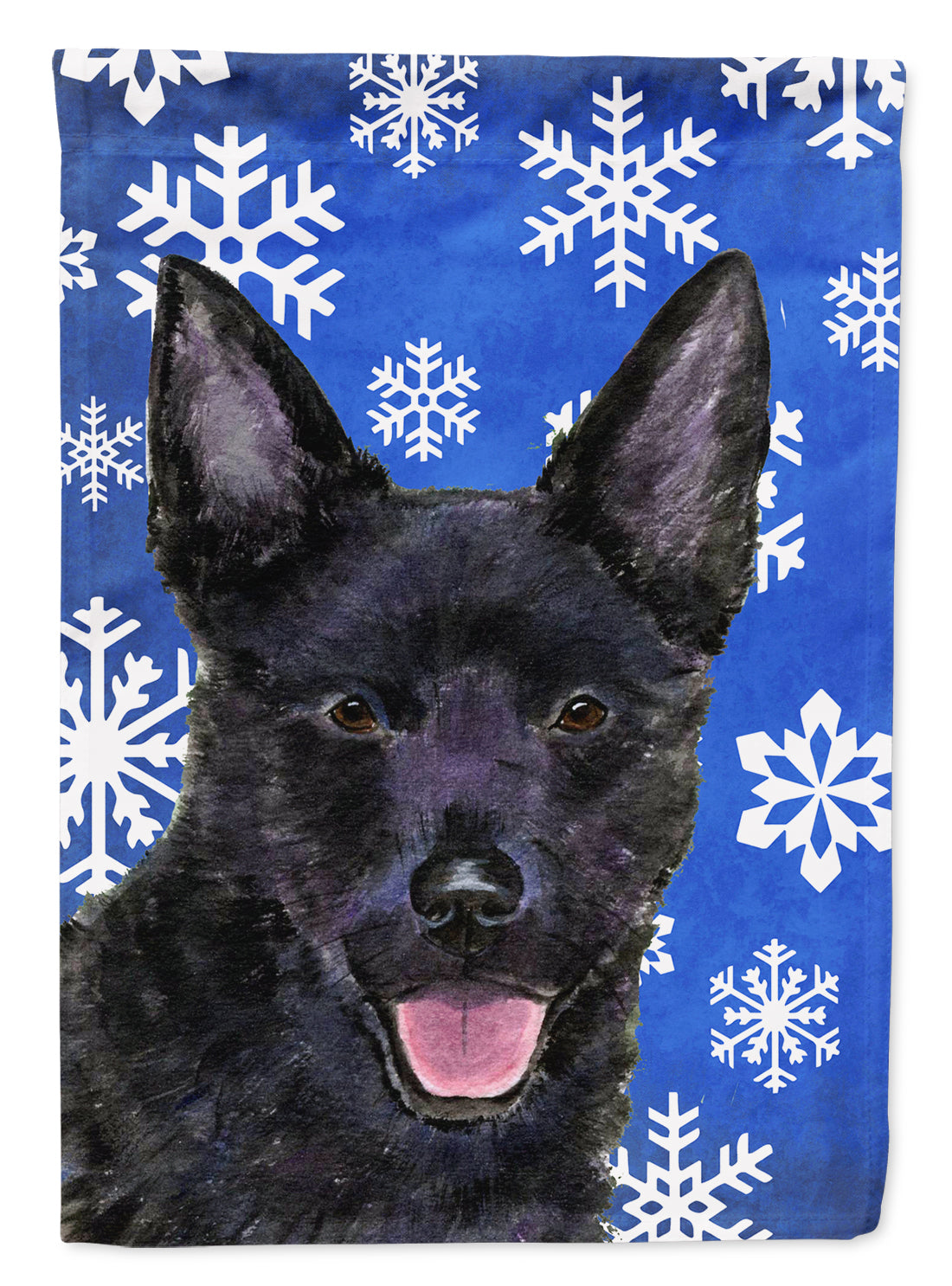 Australian Kelpie Winter Snowflakes Holiday Flag Canvas House Size  the-store.com.