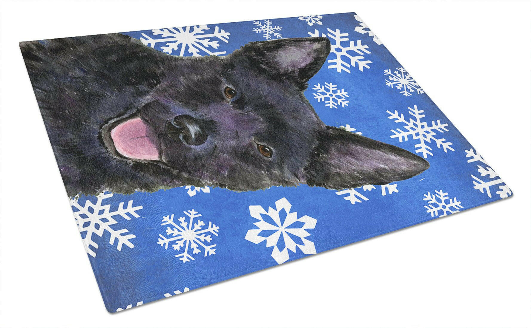 Australian Kelpie Winter Snowflakes Holiday Glass Cutting Board Large by Caroline's Treasures