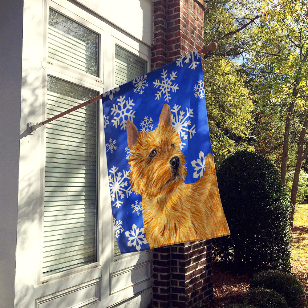 Norwich Terrier Winter Snowflakes Holiday Flag Canvas House Size  the-store.com.