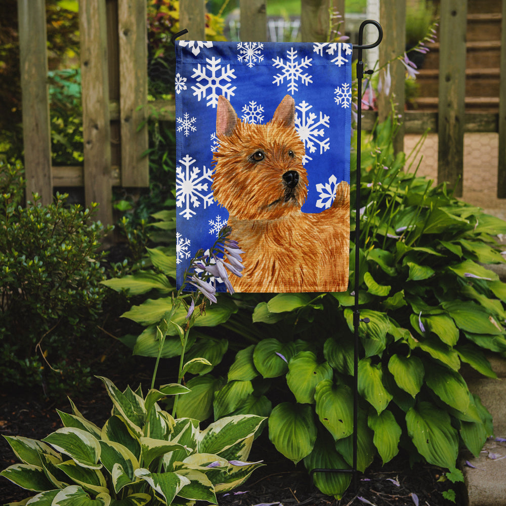 Norwich Terrier Winter Snowflakes Holiday Flag Garden Size.