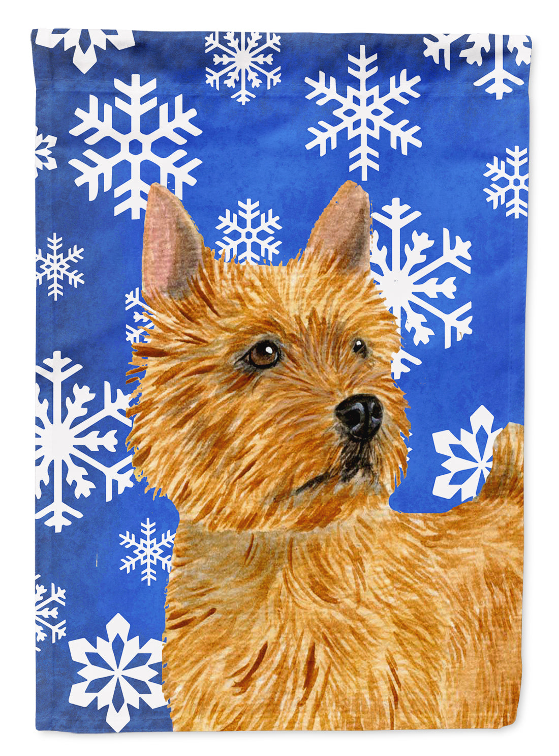 Norwich Terrier Winter Snowflakes Holiday Flag Garden Size.