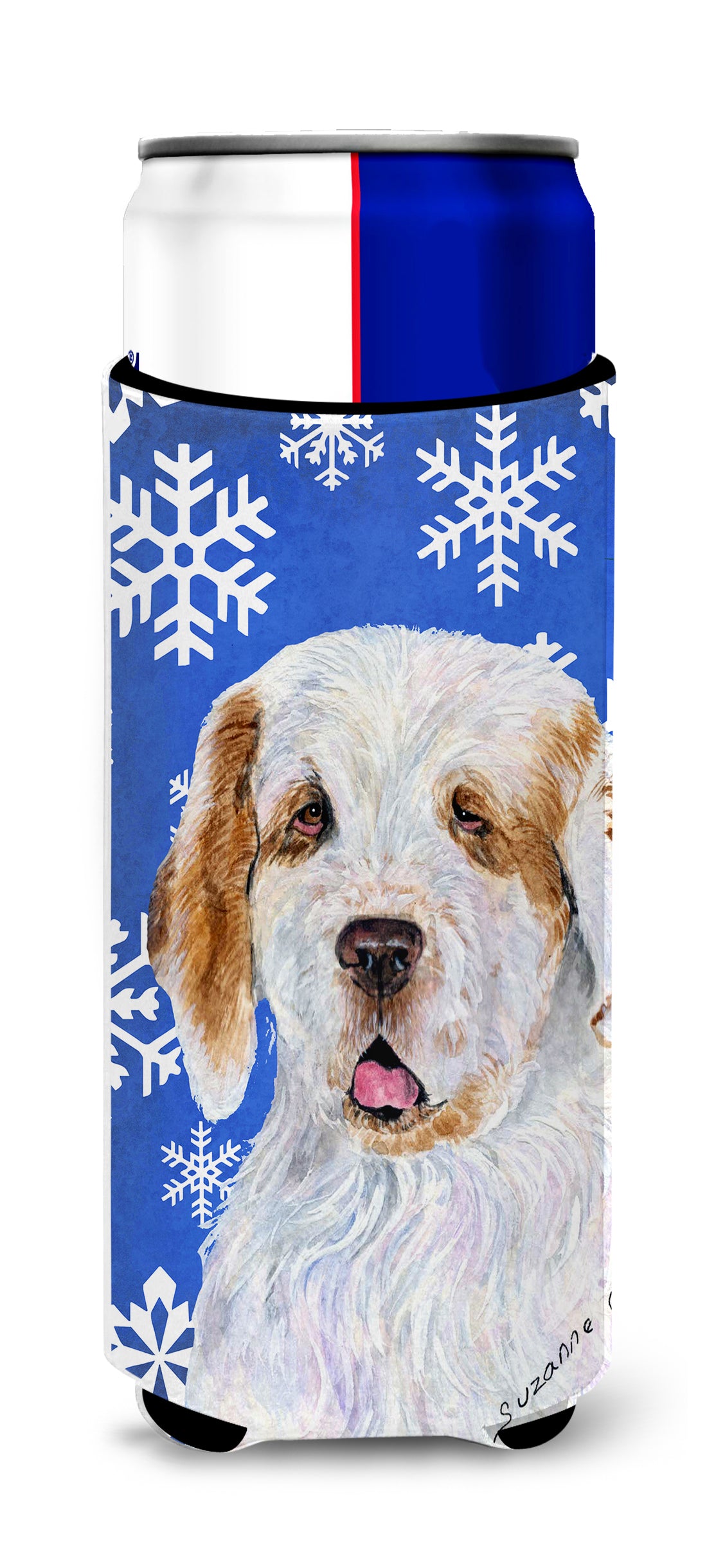 Clumber Spaniel Winter Snowflakes Holiday Ultra Beverage Insulators for slim cans SS4638MUK.