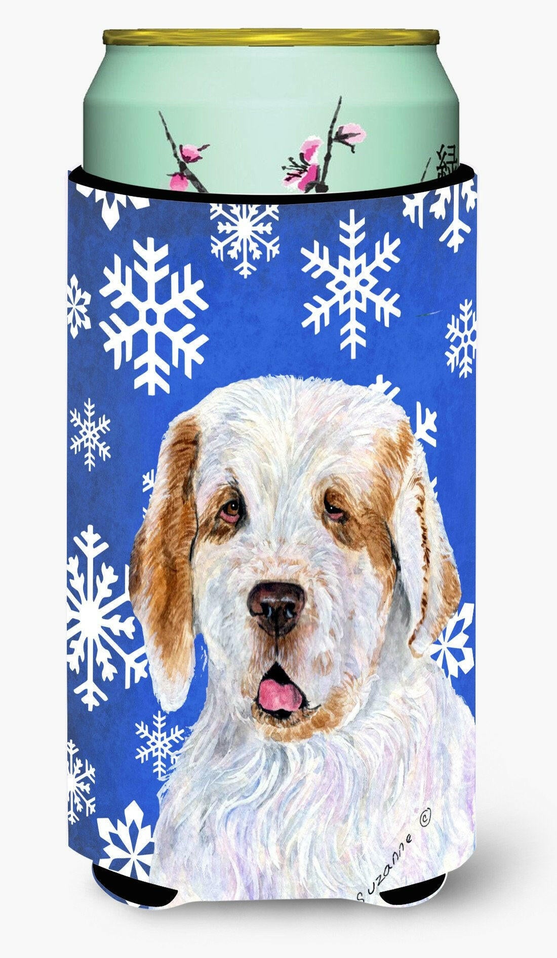 Clumber Spaniel Winter Snowflakes Holiday  Tall Boy Beverage Insulator Beverage Insulator Hugger by Caroline's Treasures