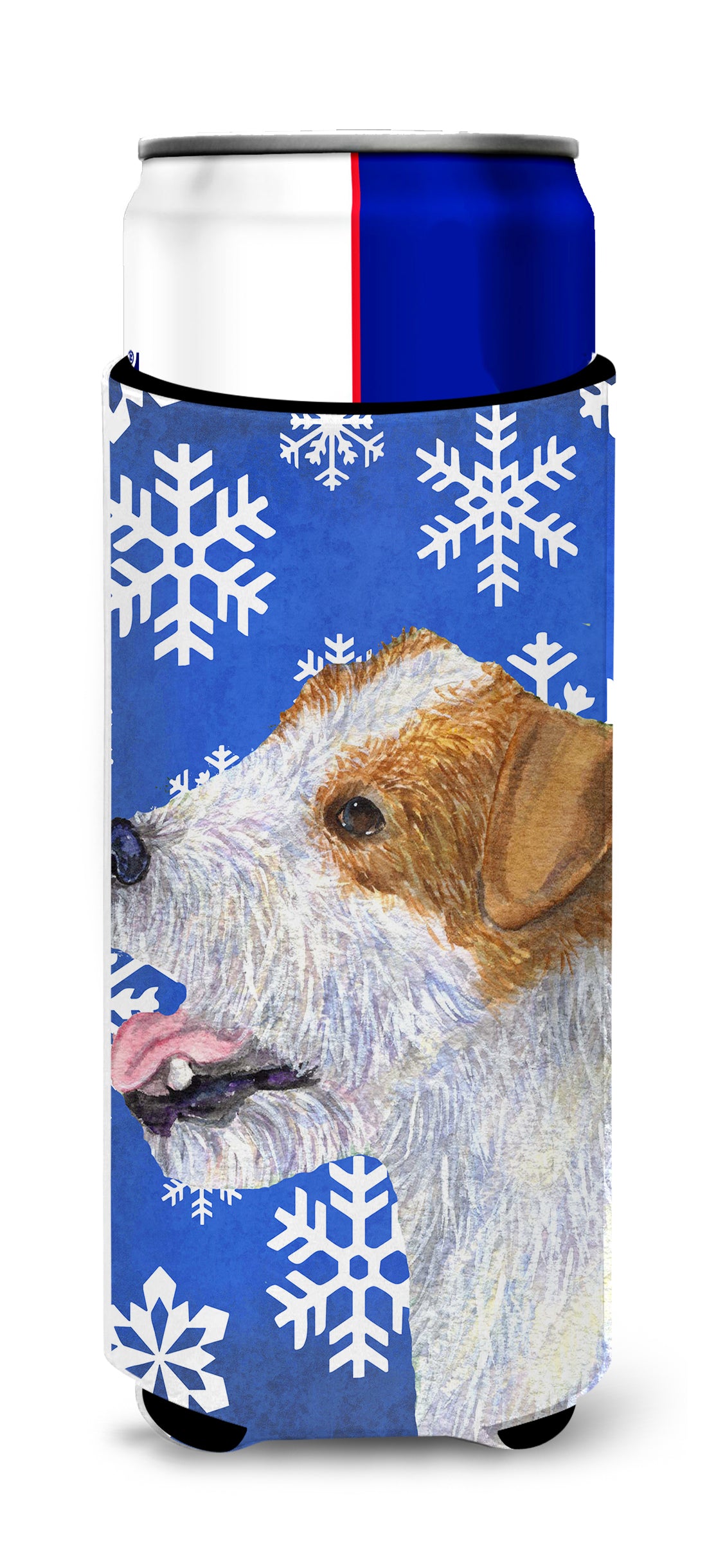 Jack Russell Terrier Winter Snowflakes Holiday Ultra Beverage Insulators for slim cans SS4642MUK.