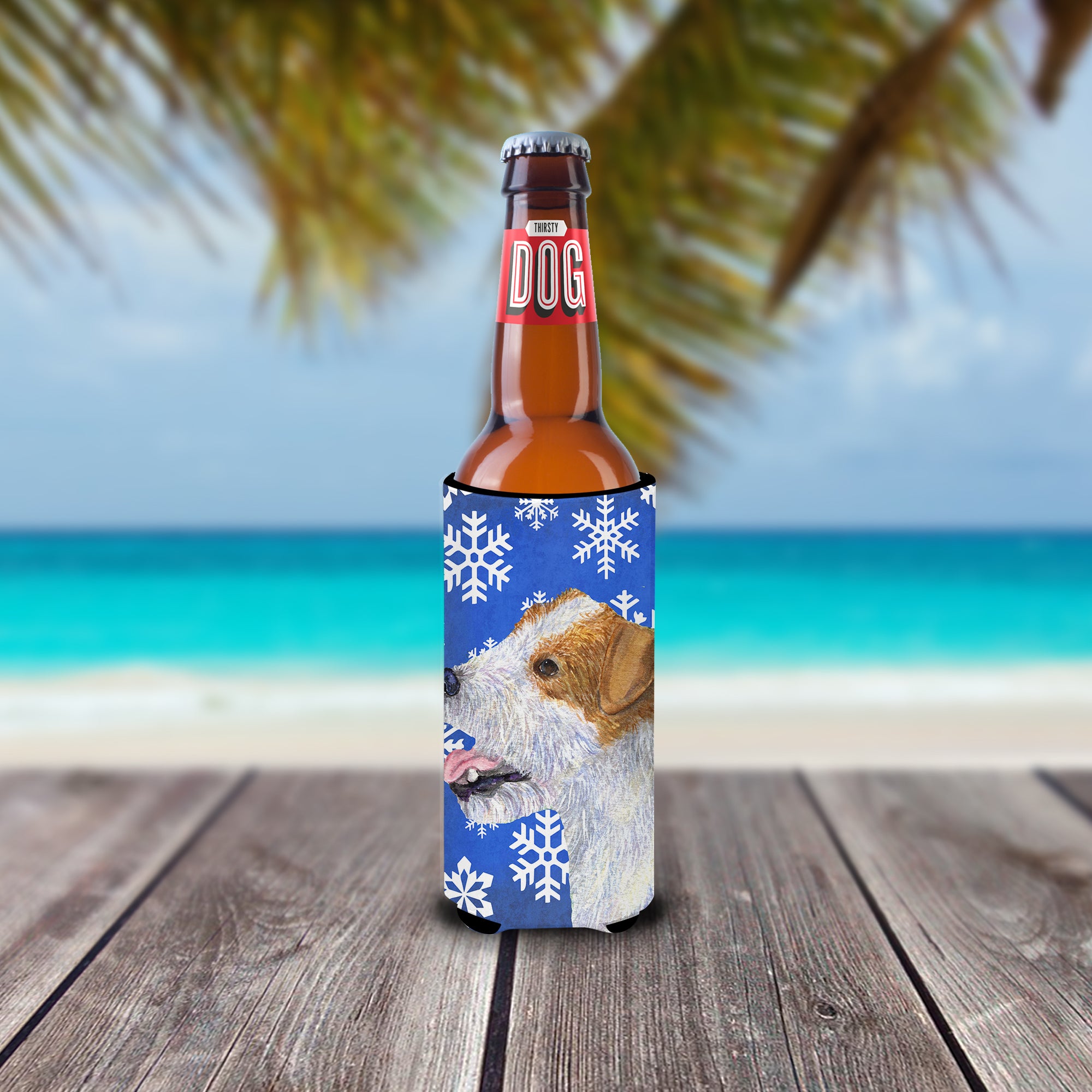 Jack Russell Terrier Winter Snowflakes Holiday Ultra Beverage Insulators for slim cans SS4642MUK.