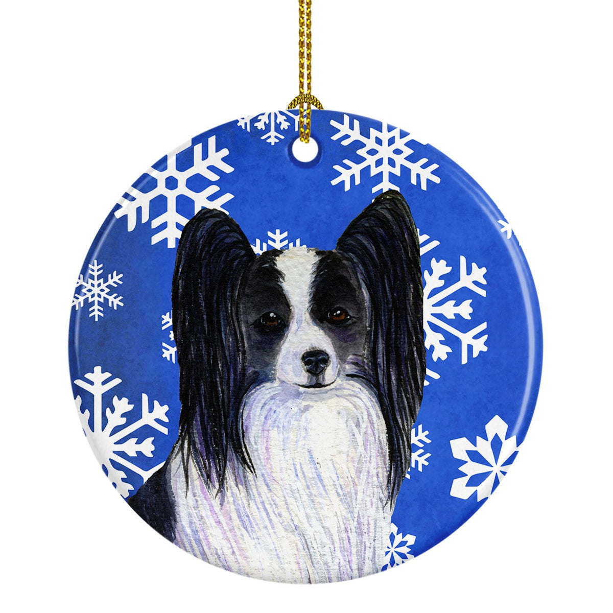 Papillon Winter Snowflakes Holiday Christmas Ceramic Ornament SS4643 by Caroline&#39;s Treasures