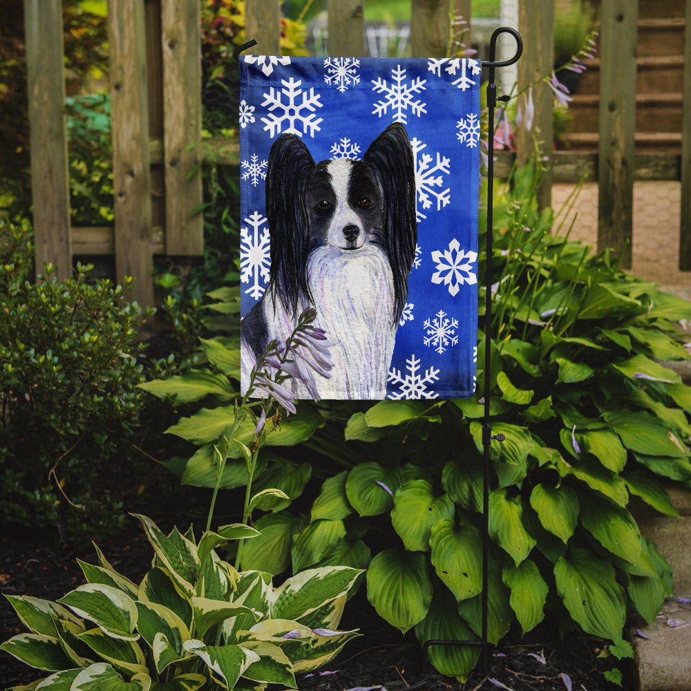 Papillon Winter Snowflakes Holiday Flag Garden Size.