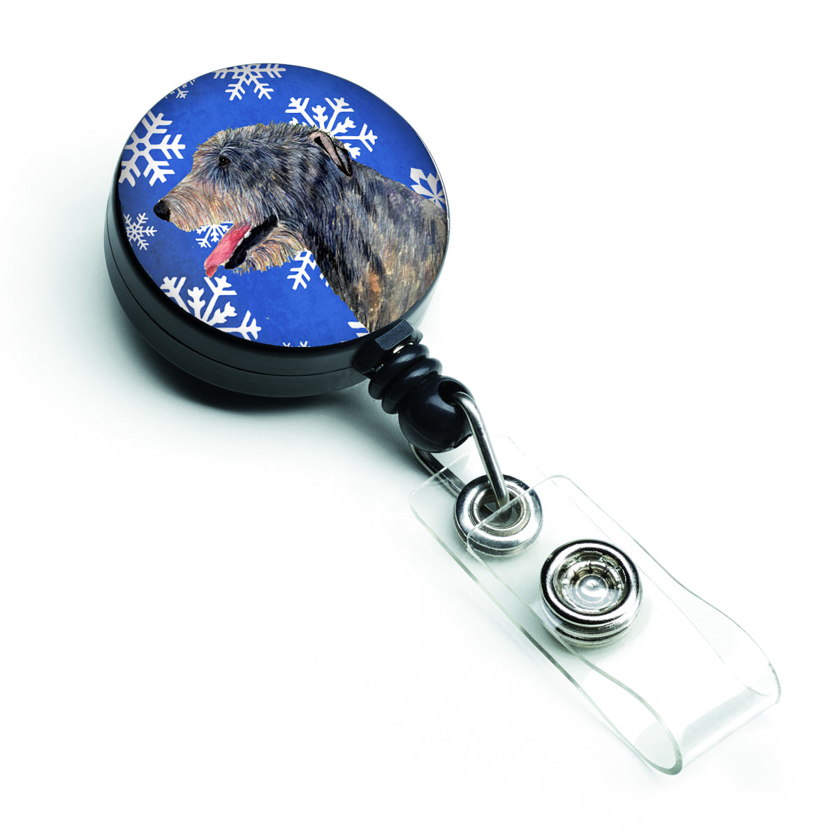 Irish Wolfhound Winter Snowflakes Holiday Retractable Badge Reel SS4644BR  the-store.com.