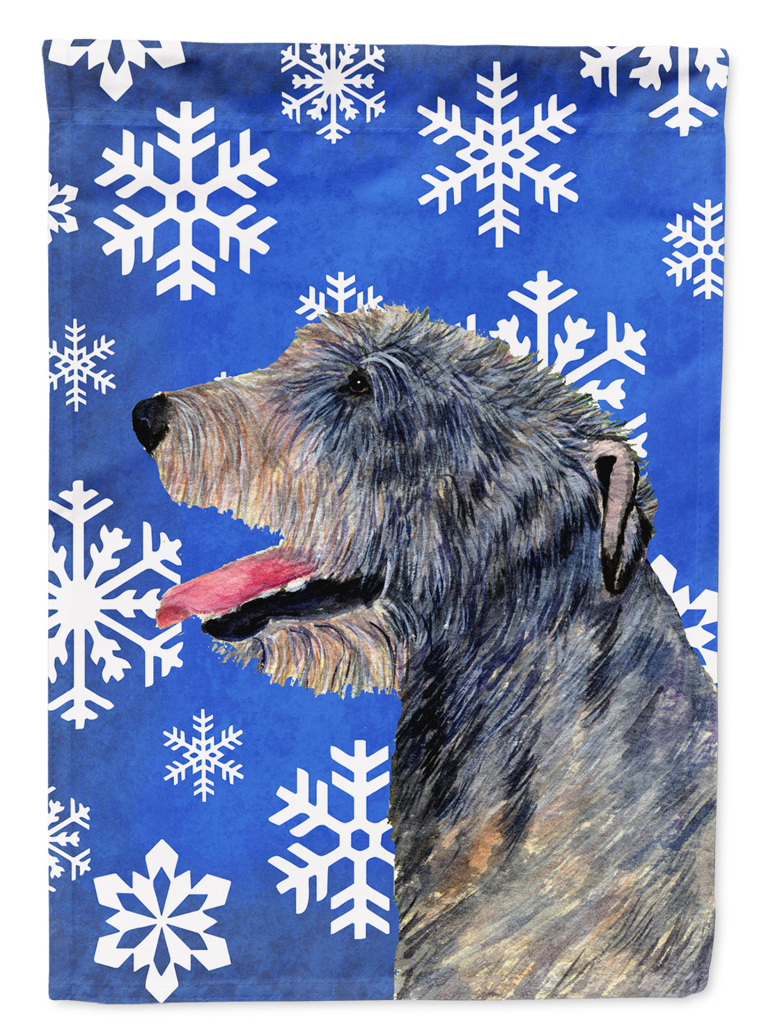 Irish Wolfhound Winter Snowflakes Holiday Flag Canvas House Size  the-store.com.