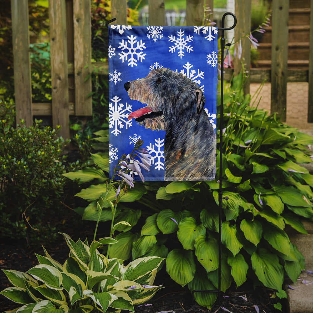 Irish Wolfhound Winter Snowflakes Holiday Flag Garden Size.