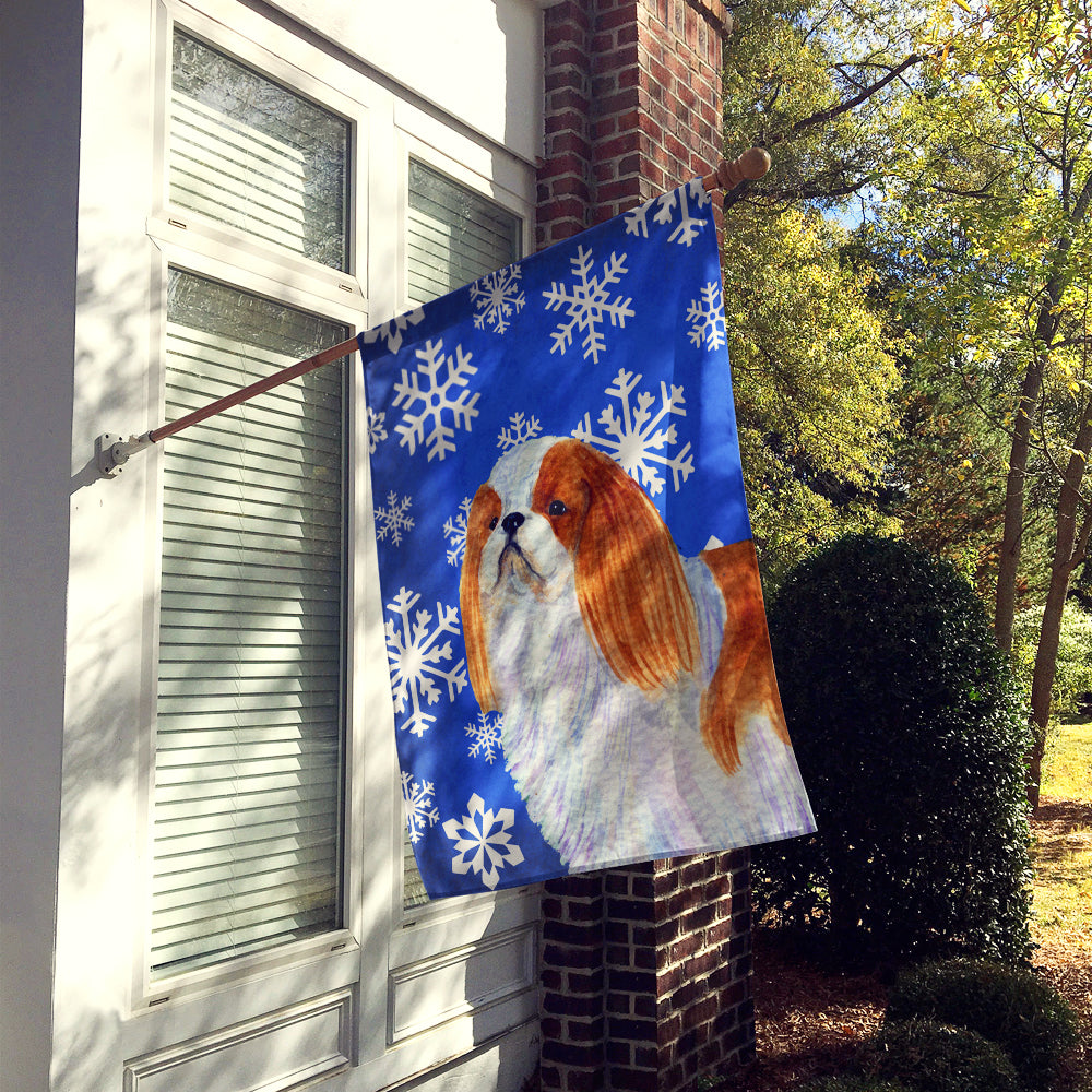 English Toy Spaniel Winter Snowflakes Holiday Flag Canvas House Size  the-store.com.