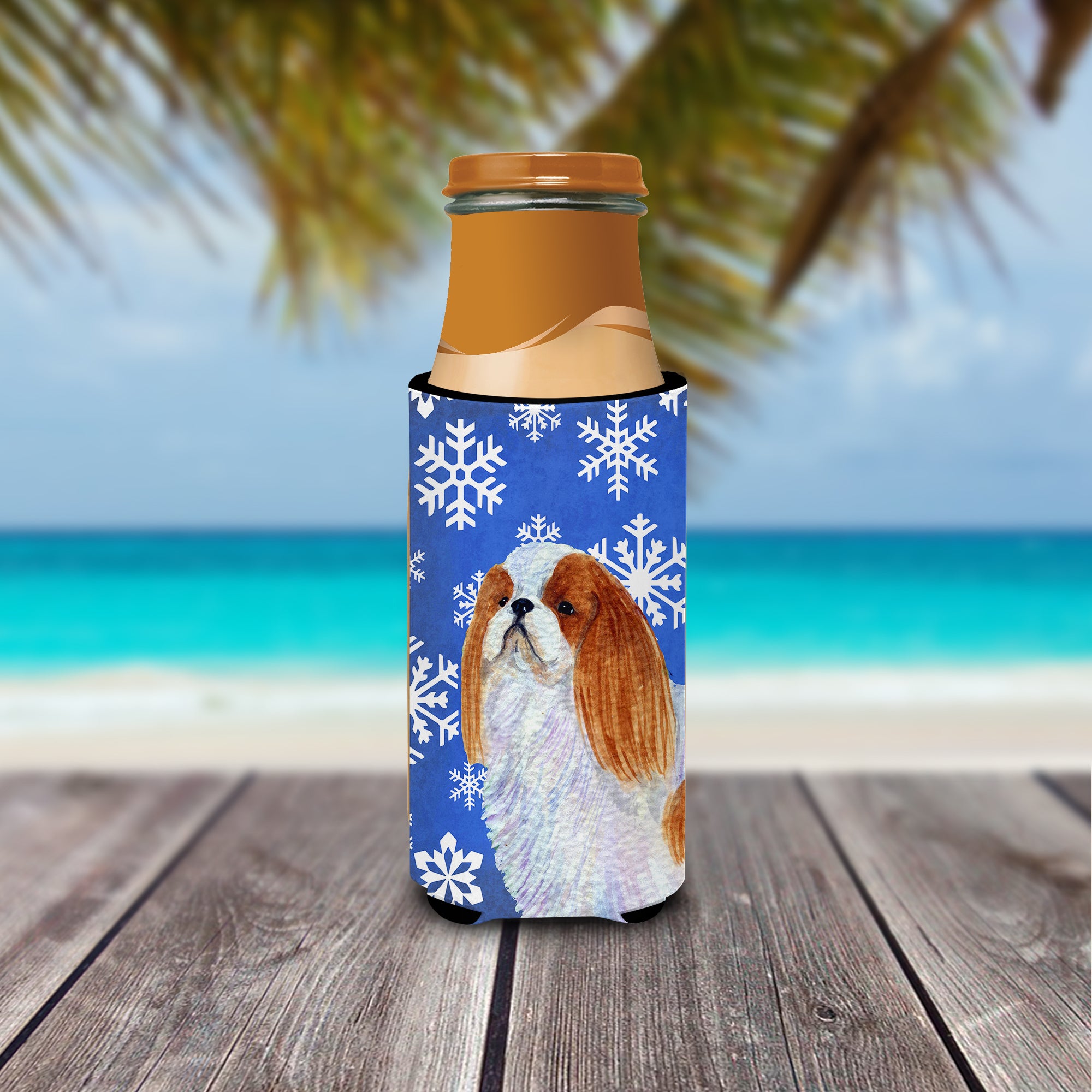 English Toy Spaniel Winter Snowflakes Holiday Ultra Beverage Insulators for slim cans SS4645MUK.