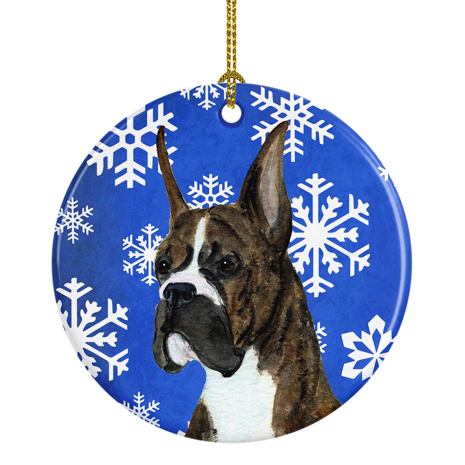 Boxer Winter Snowflakes Holiday Christmas Ceramic Ornament SS4646 by Caroline's Treasures