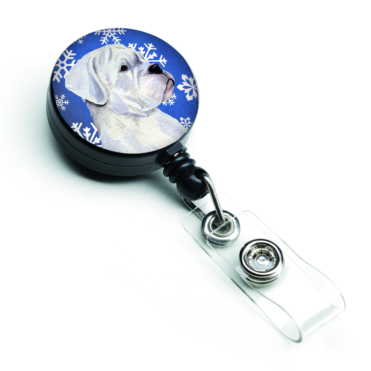 Boxer Winter Snowflakes Holiday Retractable Badge Reel SS4647BR  the-store.com.