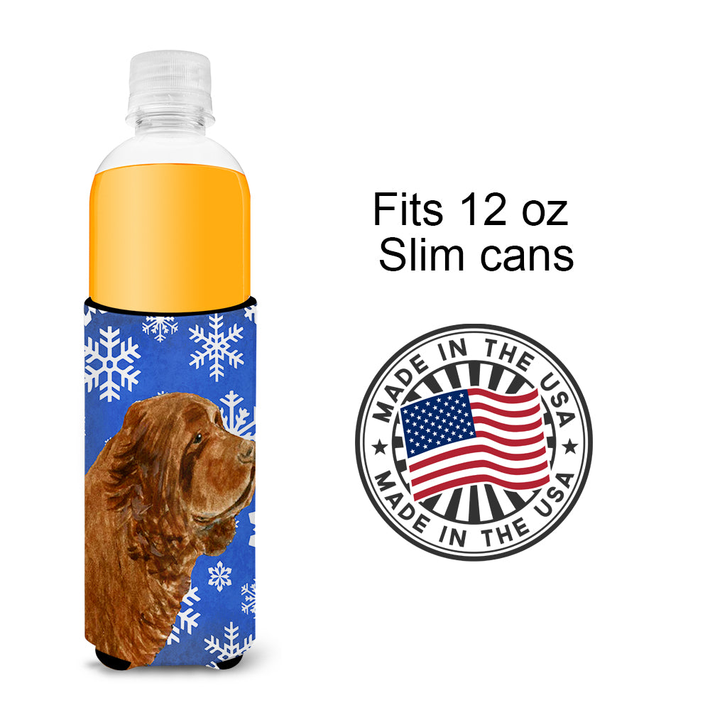 Sussex Spaniel Winter Snowflakes Holiday Ultra Beverage Insulators for slim cans SS4648MUK.