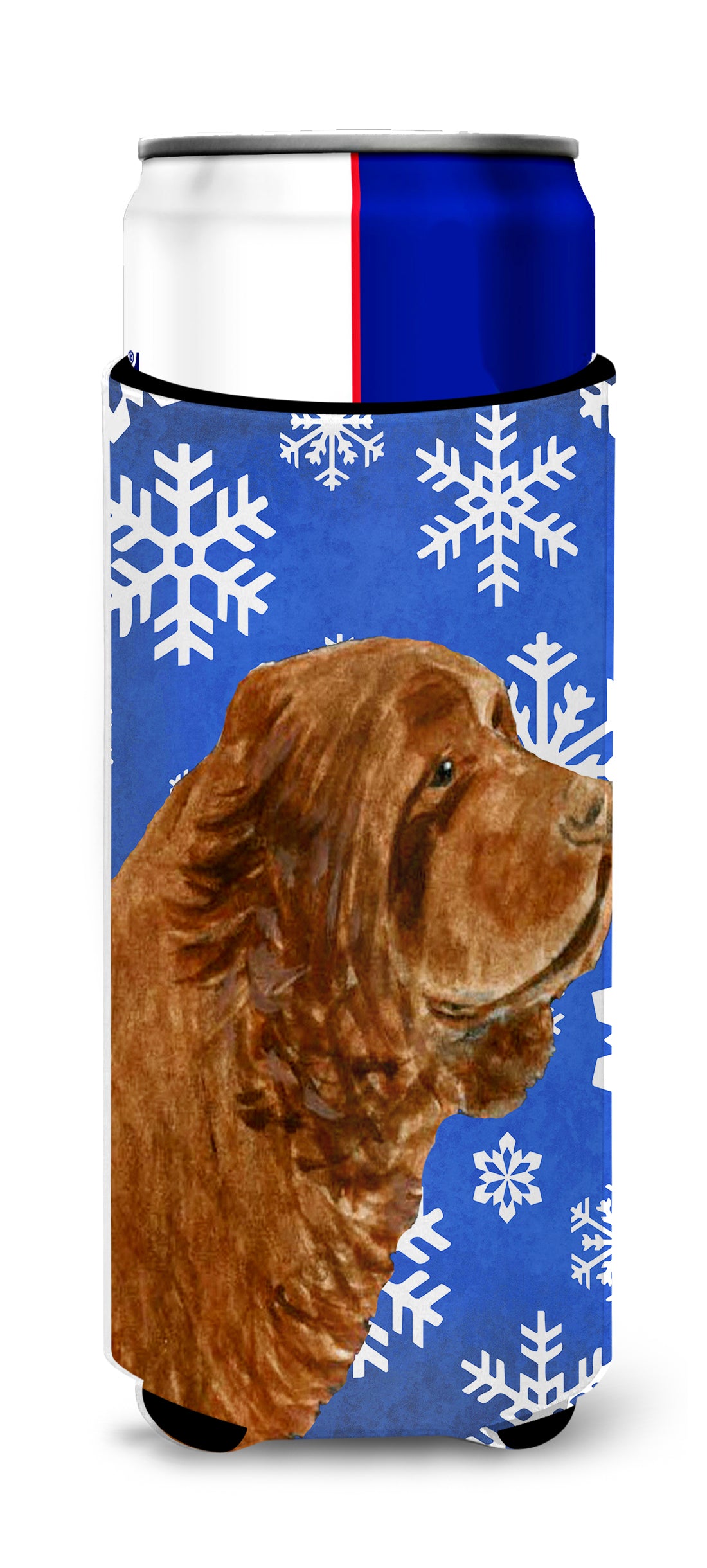 Sussex Spaniel Winter Snowflakes Holiday Ultra Beverage Insulators for slim cans SS4648MUK.