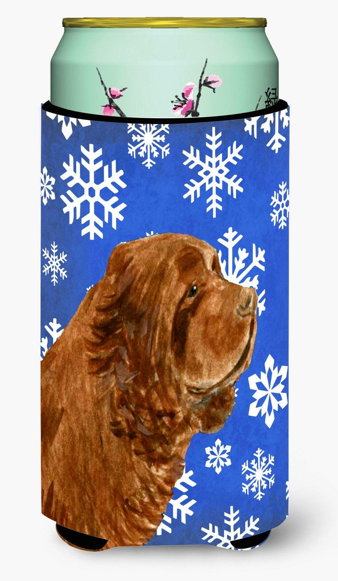 Sussex Spaniel Winter Snowflakes Holiday  Tall Boy Beverage Insulator Beverage Insulator Hugger by Caroline&#39;s Treasures