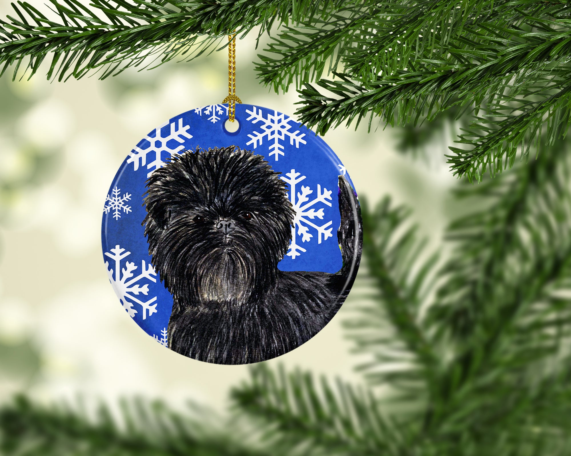 Affenpinscher Winter Snowflakes Holiday Christmas Ceramic Ornament SS4649 - the-store.com