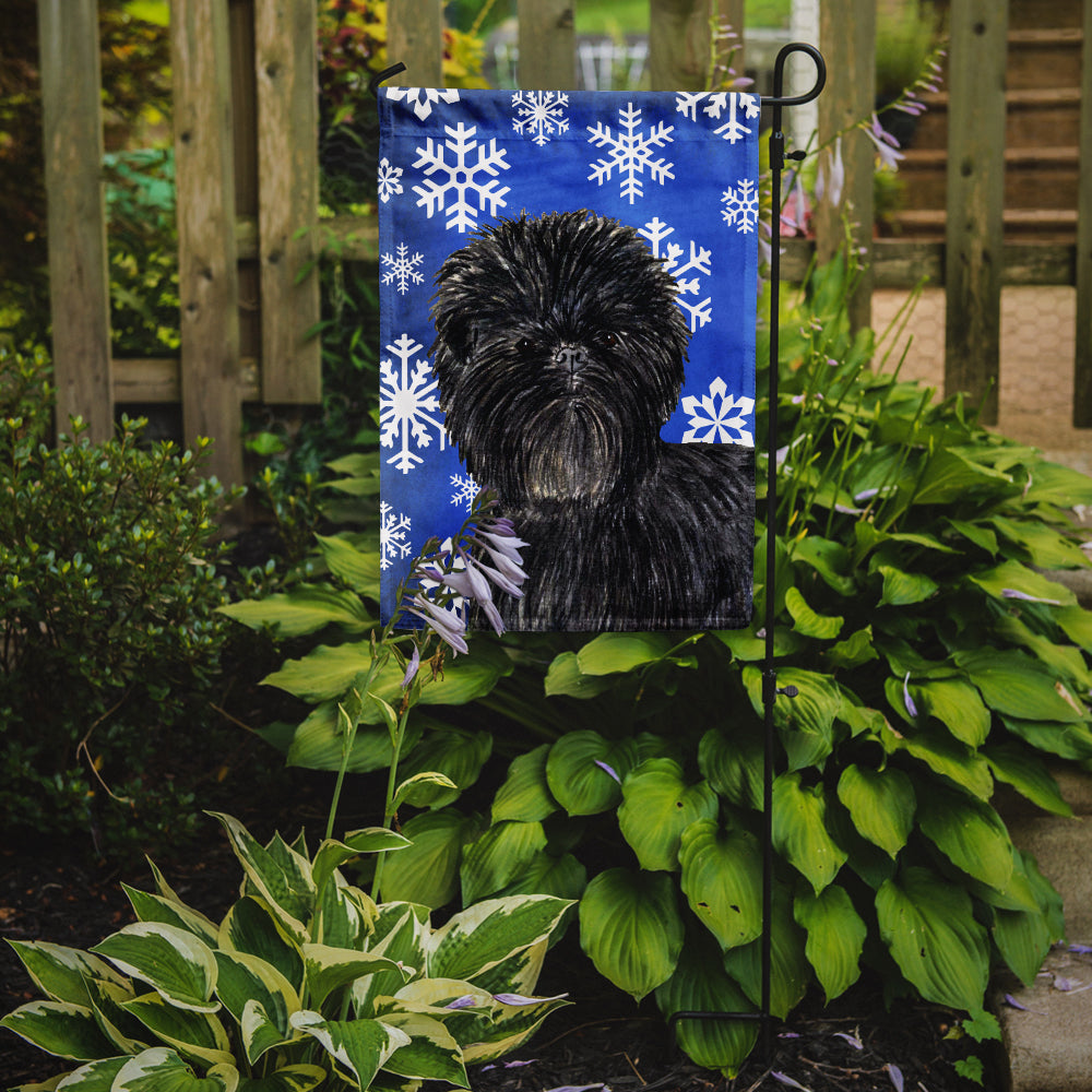 Affenpinscher Winter Snowflakes Holiday Flag Garden Size.