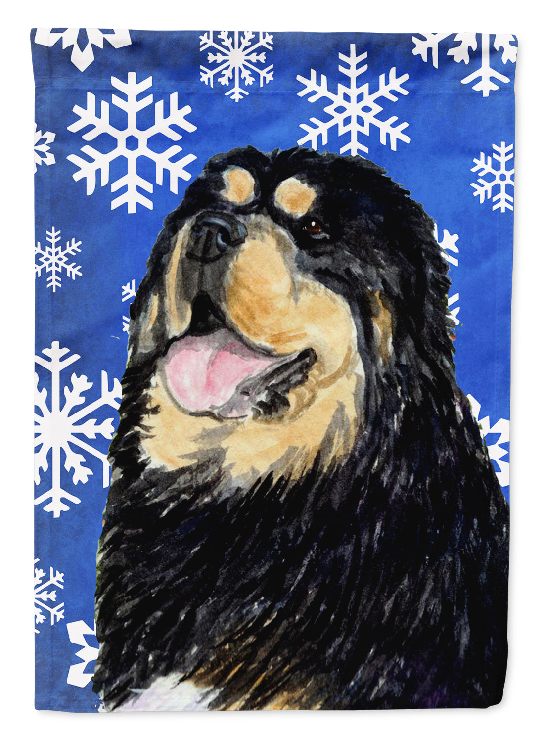 Tibetan Mastiff Winter Snowflakes Holiday Flag Garden Size.