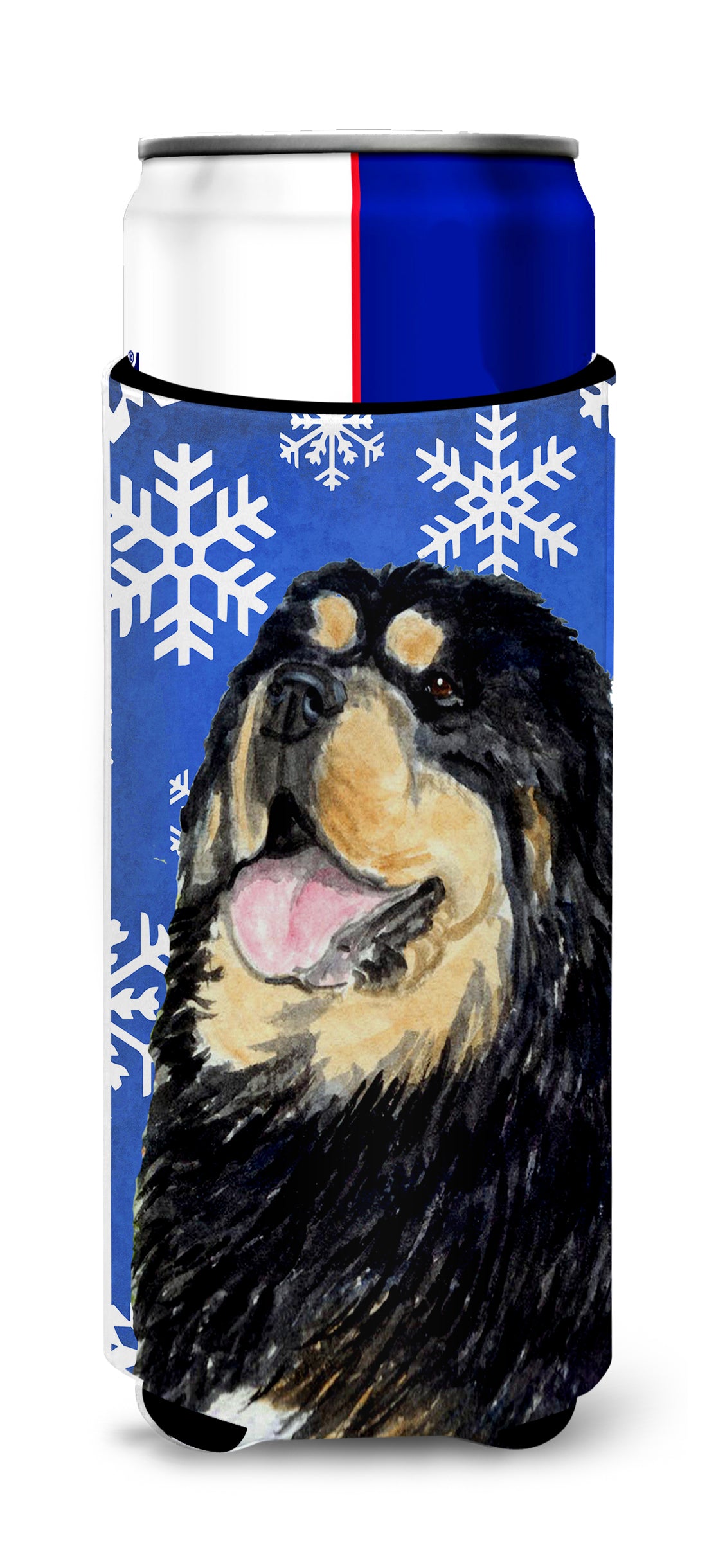 Tibetan Mastiff Winter Snowflakes Holiday Ultra Beverage Insulators for slim cans SS4650MUK.