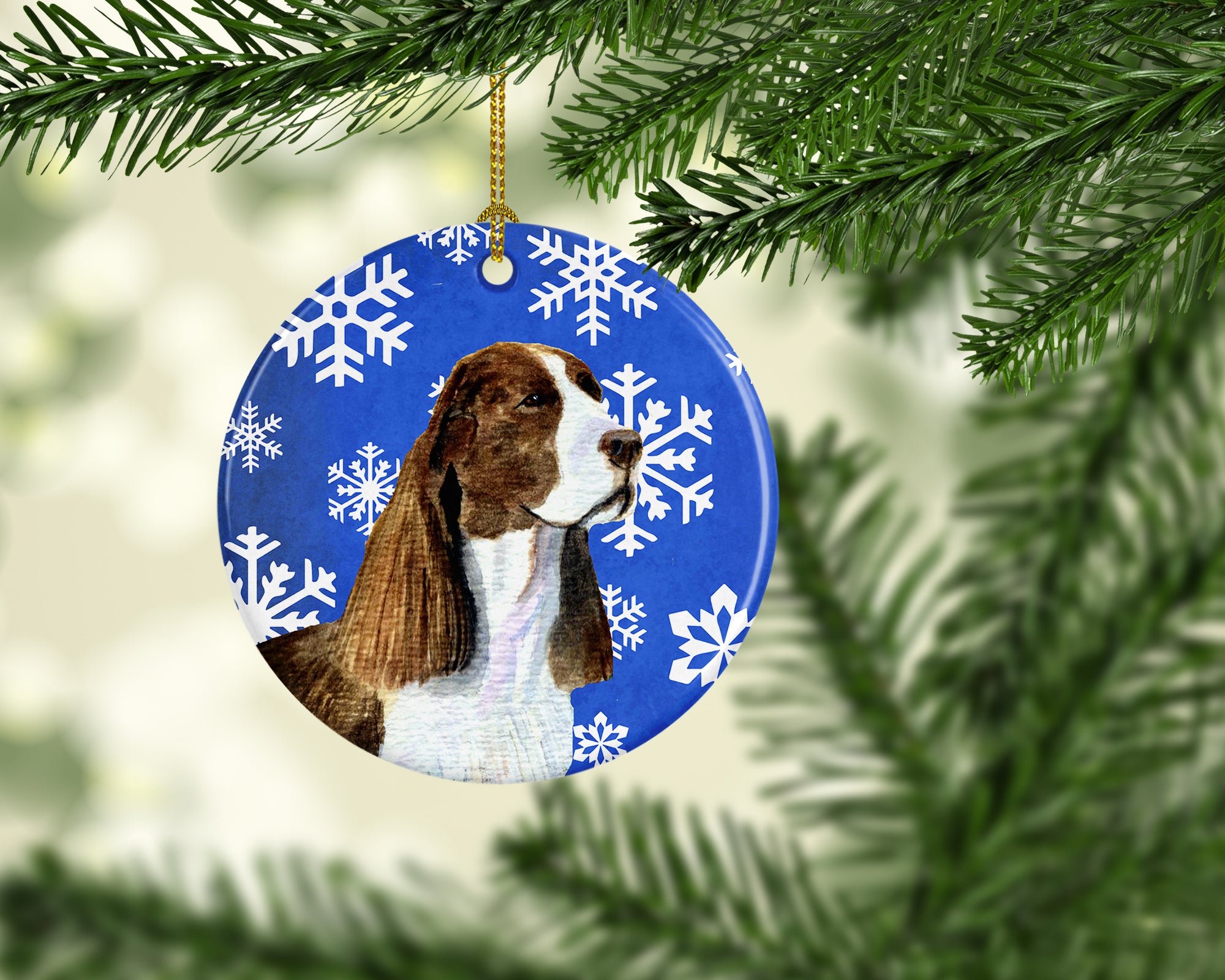 Springer Spaniel Winter Snowflakes Holiday Christmas Ceramic Ornament SS4651 - the-store.com