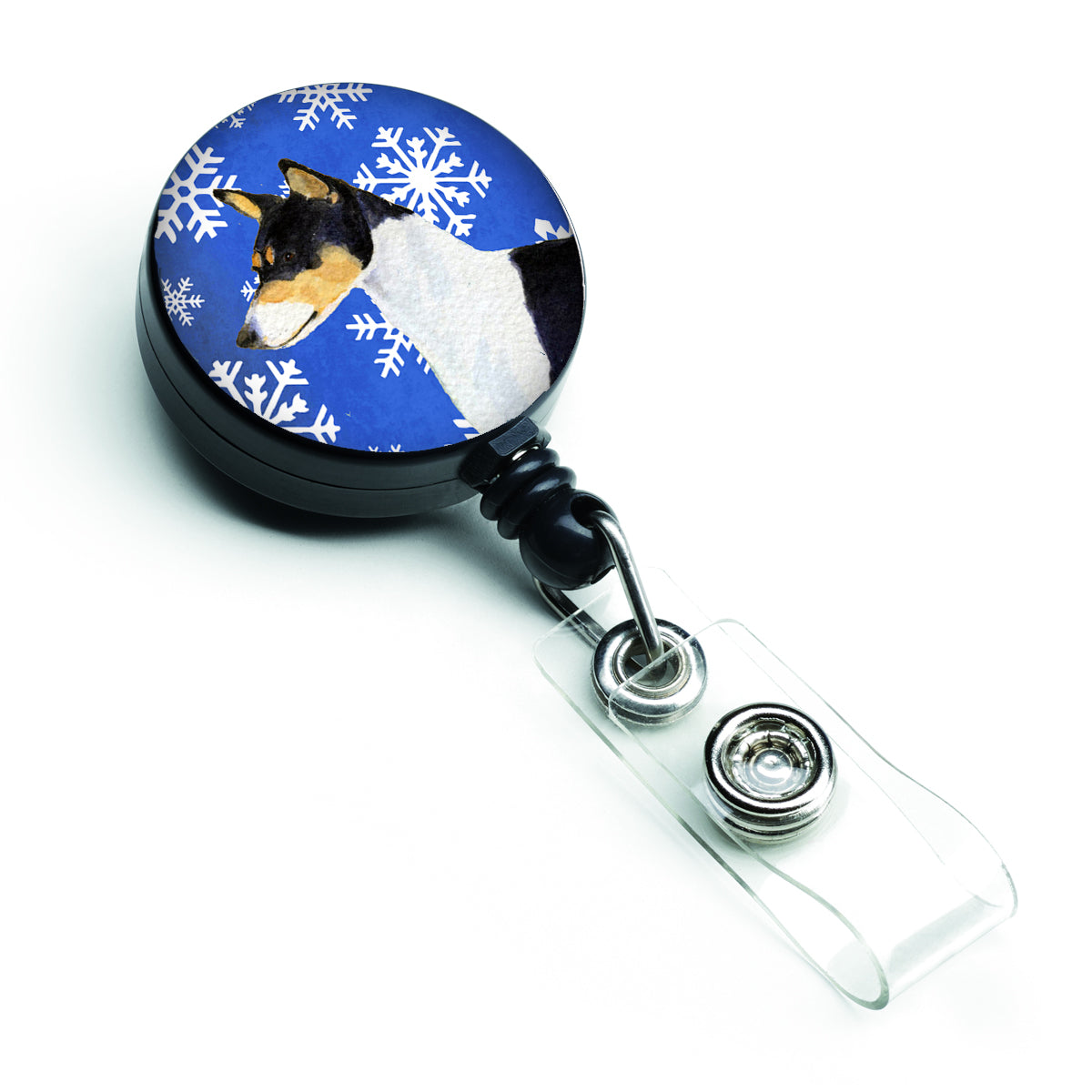Basenji Winter Snowflakes Holiday Retractable Badge Reel SS4652BR  the-store.com.