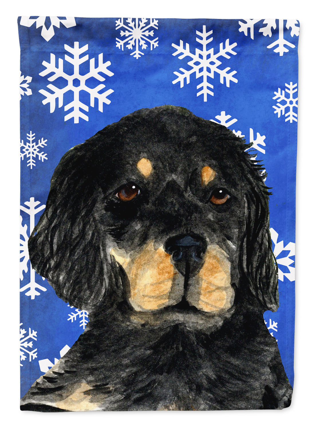 Gordon Setter Winter Snowflakes Holiday Flag Canvas House Size  the-store.com.