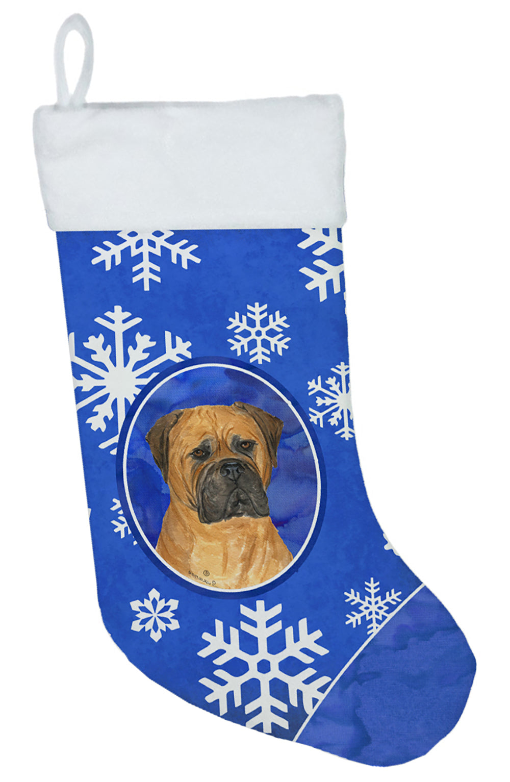 Bullmastiff Winter Snowflakes Christmas Stocking SS4655  the-store.com.