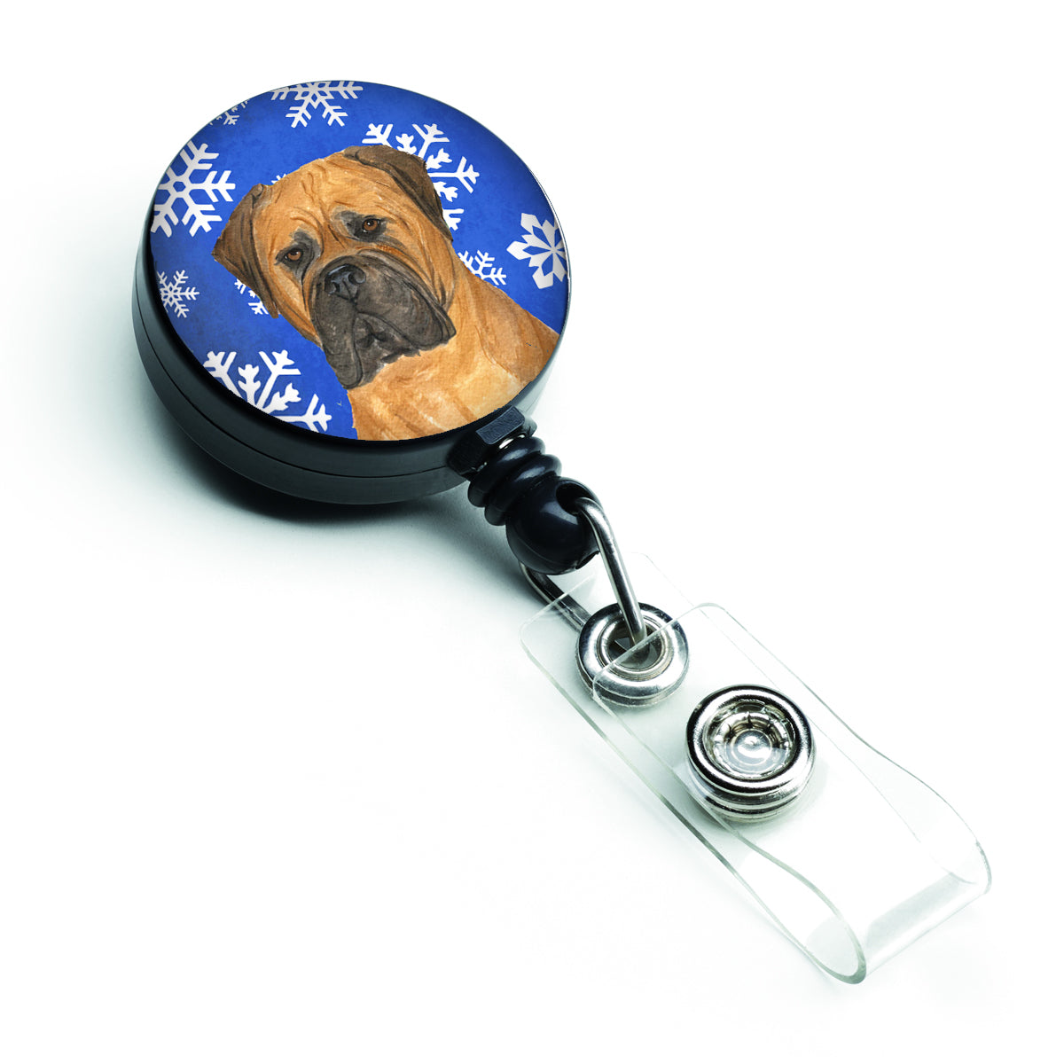 Bullmastiff Winter Snowflakes Holiday Retractable Badge Reel SS4655BR  the-store.com.