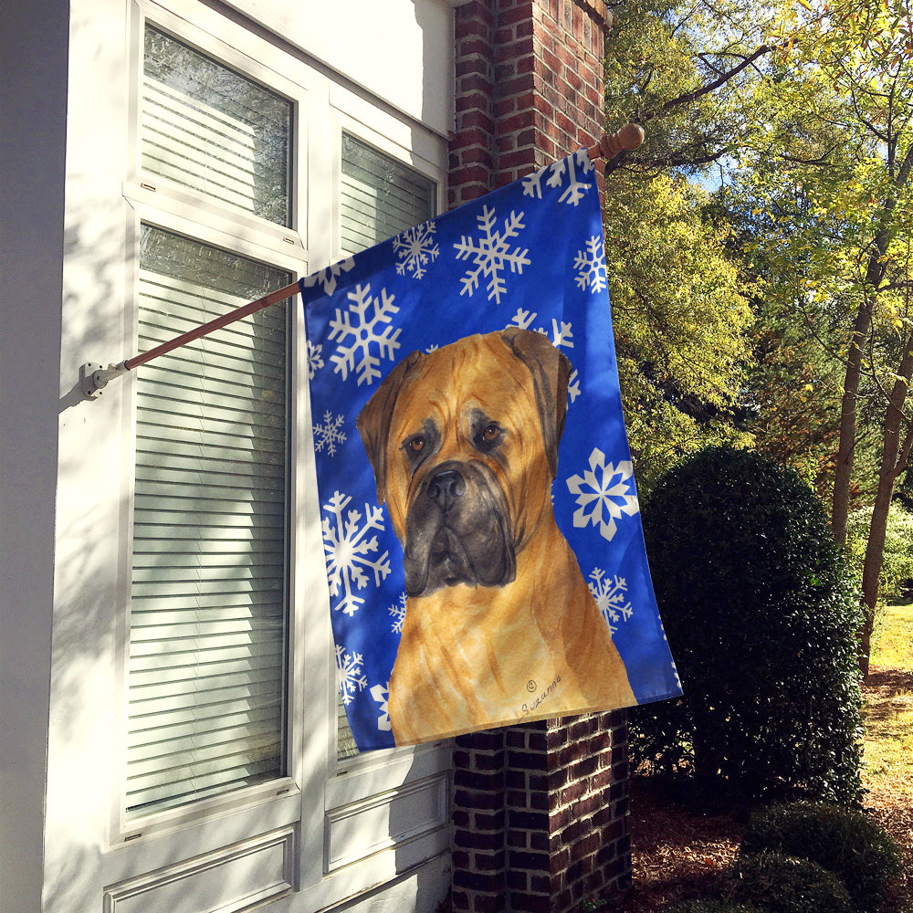 Bullmastiff Winter Snowflakes Holiday Flag Canvas House Size  the-store.com.