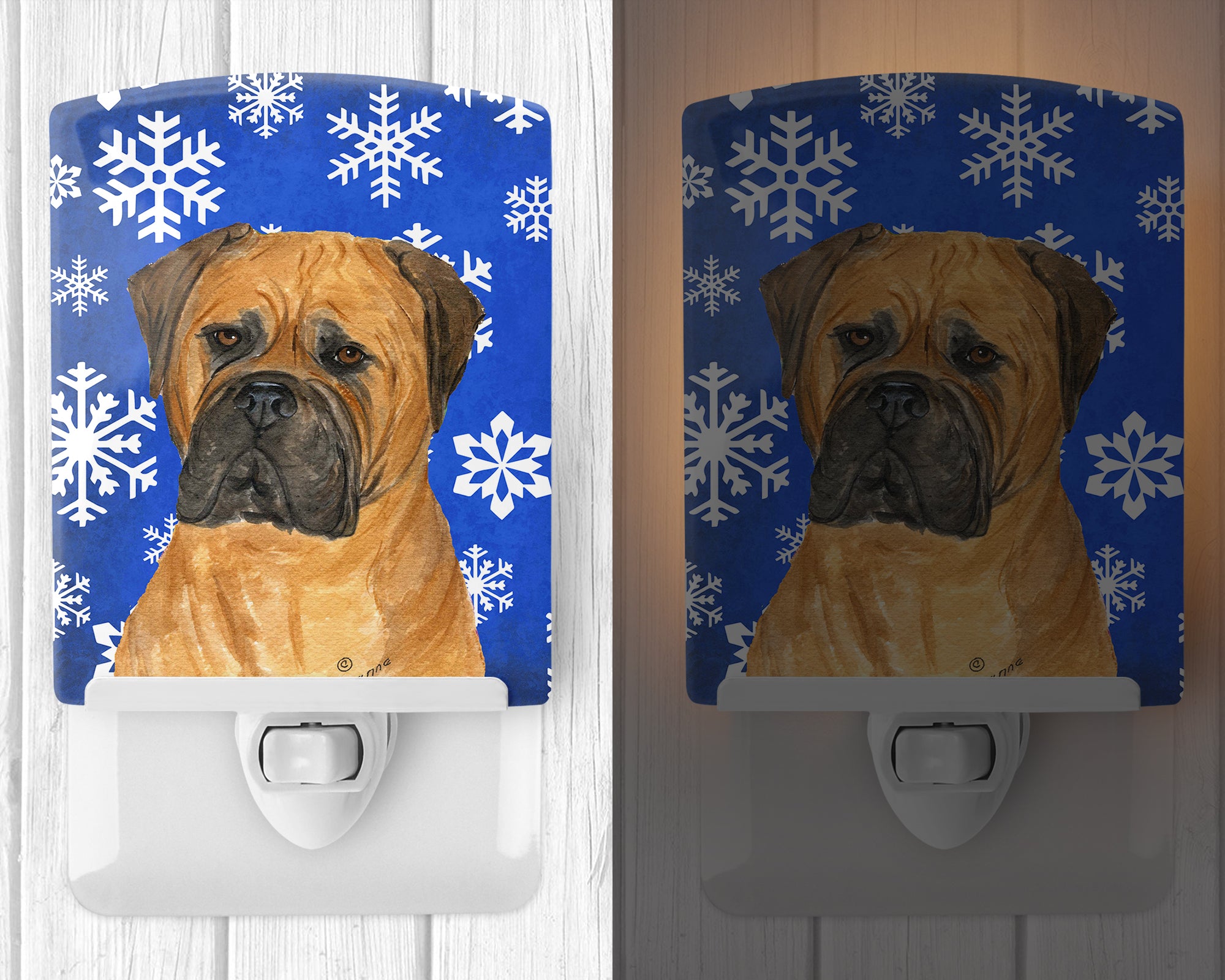 Bullmastiff Winter Snowflakes Holiday Ceramic Night Light SS4655CNL - the-store.com