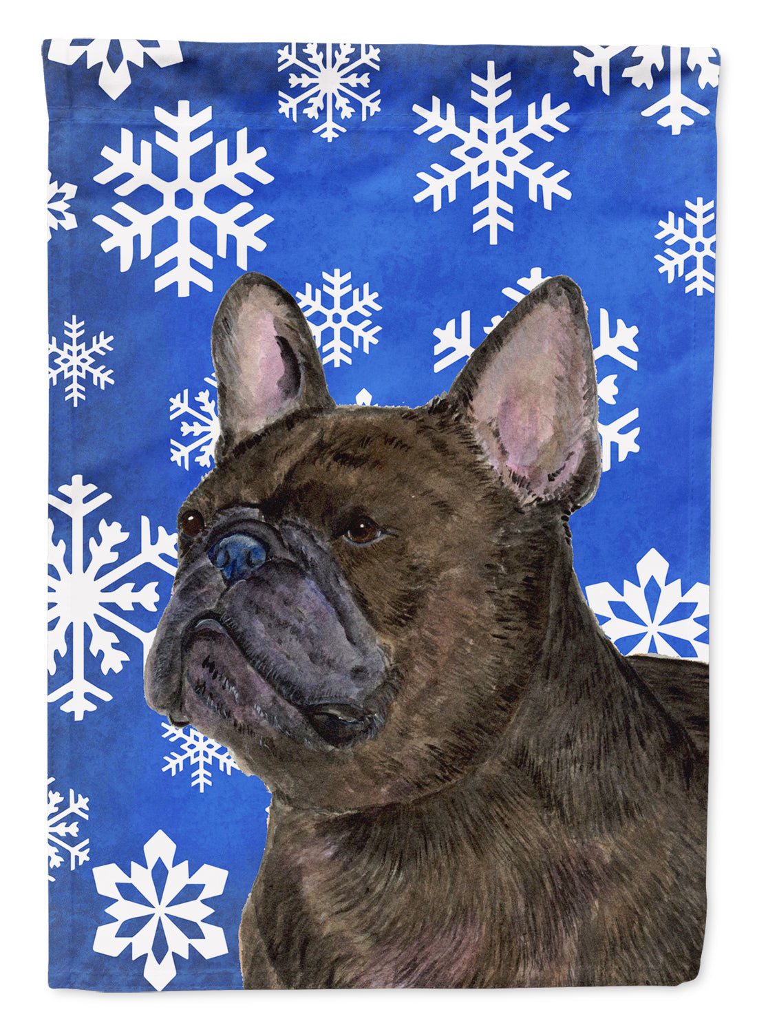 French Bulldog Winter Snowflakes Holiday Flag Canvas House Size  the-store.com.