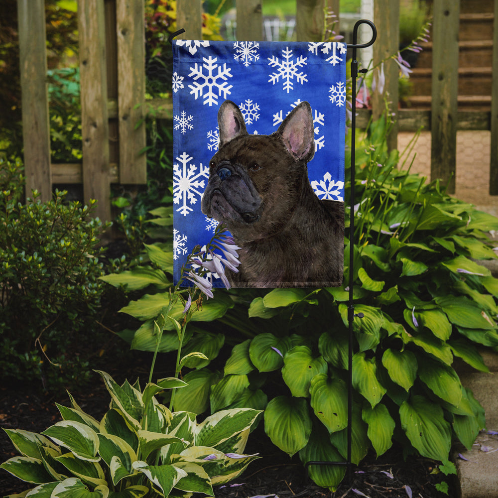 French Bulldog Winter Snowflakes Holiday Flag Garden Size.