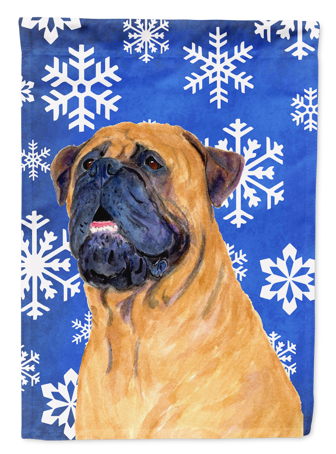 Mastiff Winter Snowflakes Holiday Flag Garden Size.