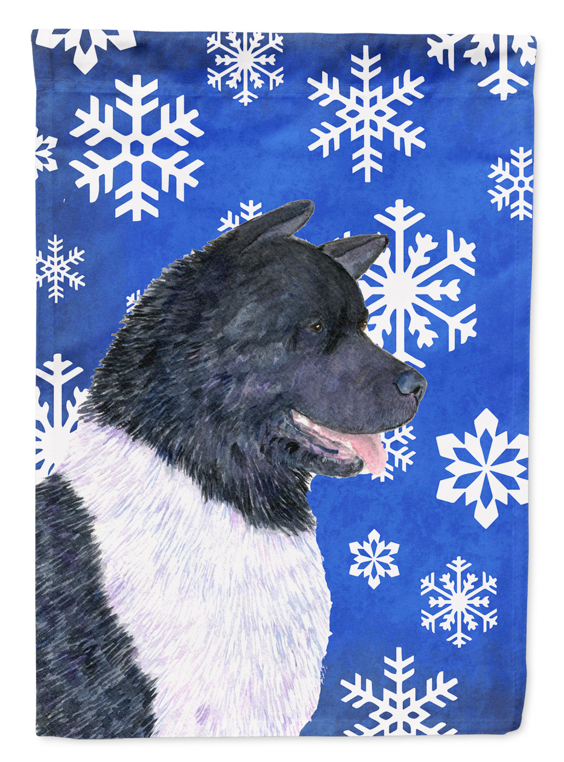 Akita Winter Snowflakes Holiday Flag Garden Size.