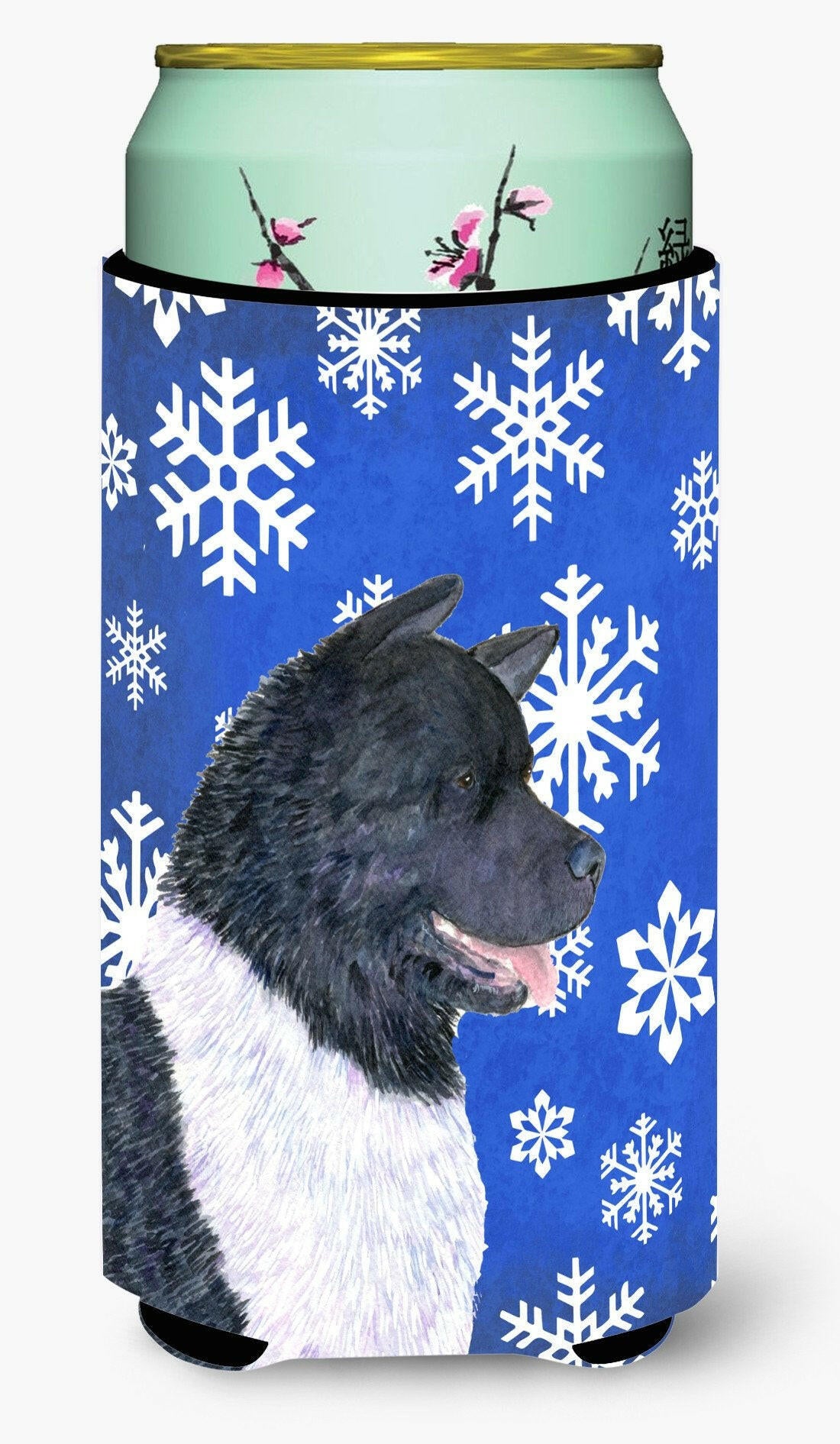 Akita Winter Snowflakes Holiday  Tall Boy Beverage Insulator Beverage Insulator Hugger by Caroline's Treasures