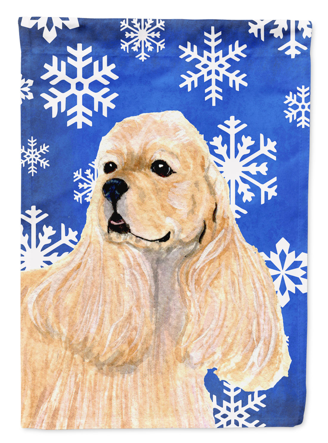 Cocker Spaniel Winter Snowflakes Holiday Flag Garden Size.