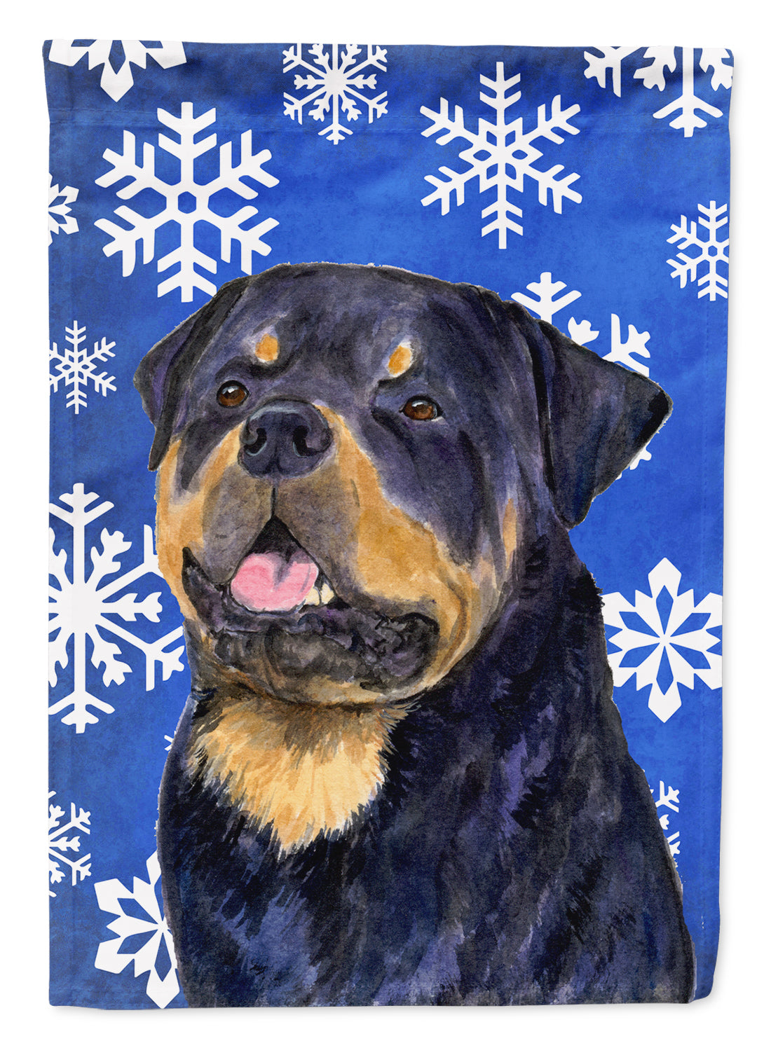 Rottweiler Winter Snowflakes Holiday Flag Canvas House Size  the-store.com.